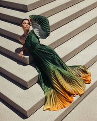 Mac Duggal #49903 green ombre gown lifestyle