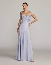 Purple Charmeuse Cowl Gown With Thin Bow Straps
