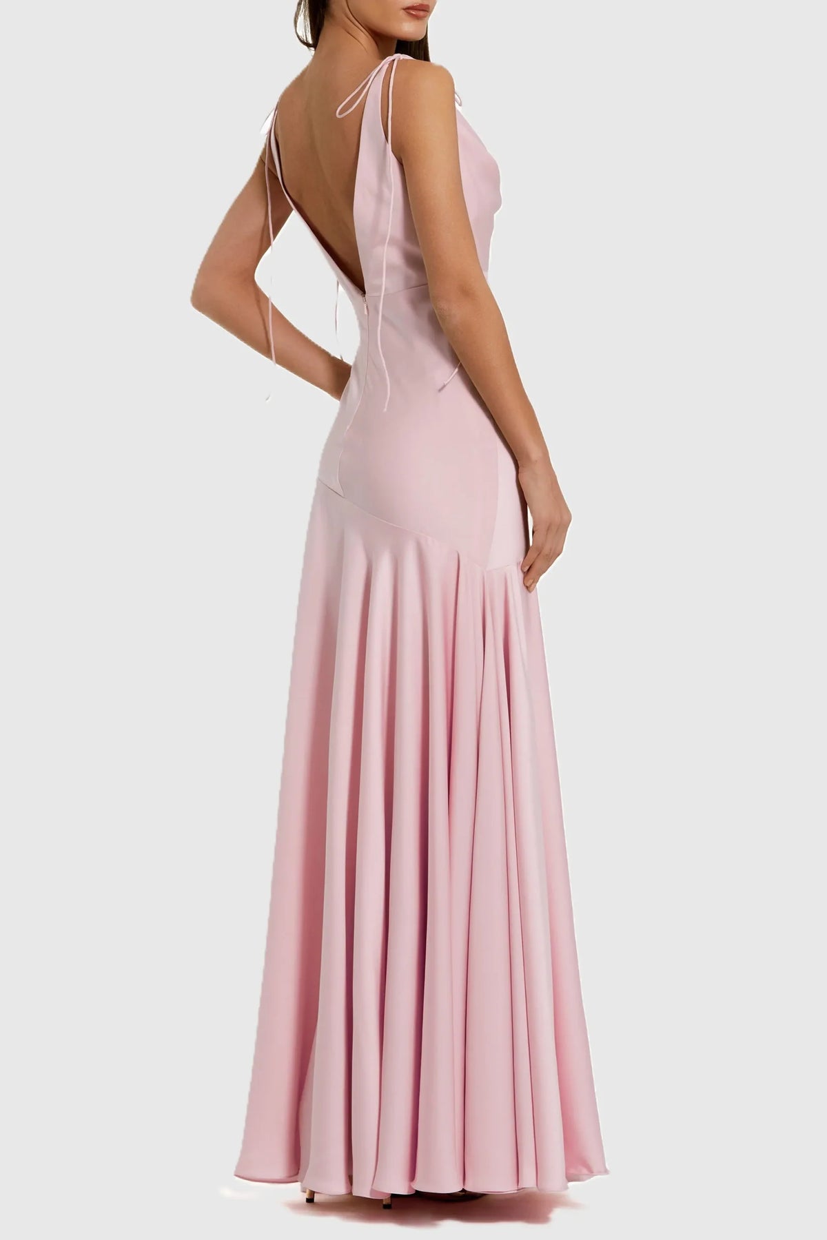 Mac Duggal Pink Charmeuse Cowl Neck Gown with Bow Straps #49914 Powder Pink