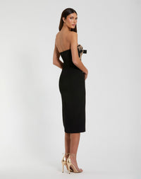 Mac Duggal #49928 black strapless midi dress back view
