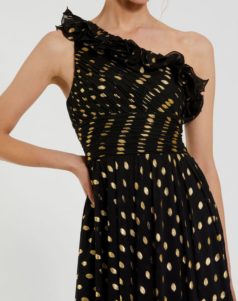 Ruffle Gown Polka Dot Gown - Black