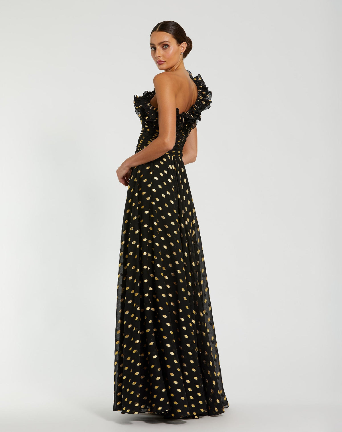 Ruffle Gown Polka Dot Gown - Black