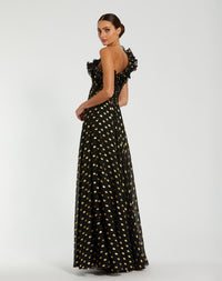 Ruffle Gown Polka Dot Gown - Black