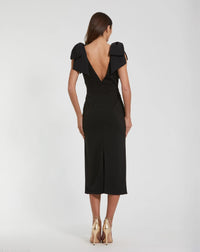 Mac Duggal #49954 black bow strap crepe fitted midi dress