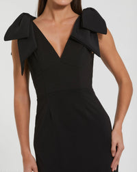 Mac Duggal #49954 black bow strap crepe fitted midi dress