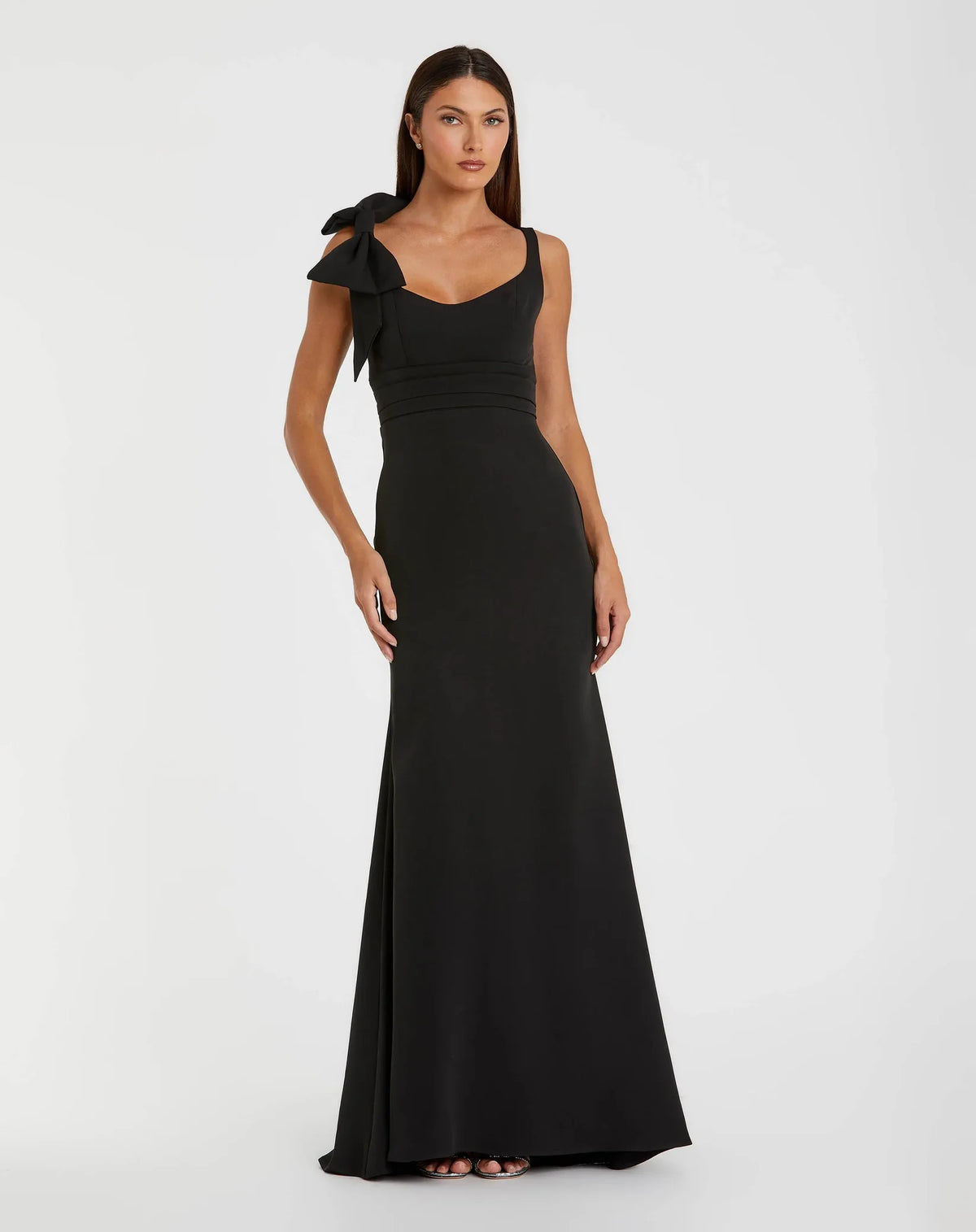 Mac Duggal Black Scoop Neck Trumpet Gown with Bow Detail #49964