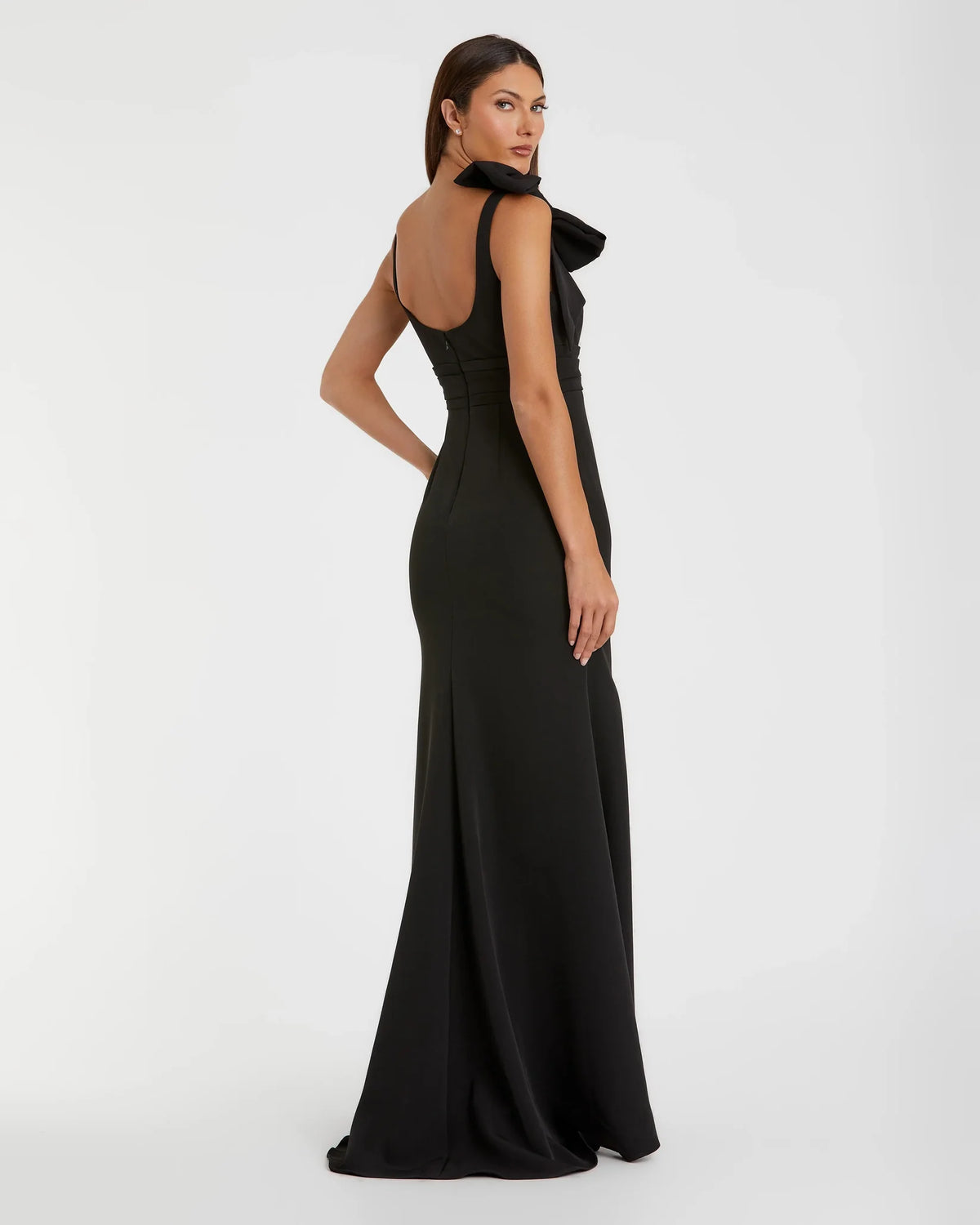 Mac Duggal Black Scoop Neck Trumpet Gown with Bow Detail #49964