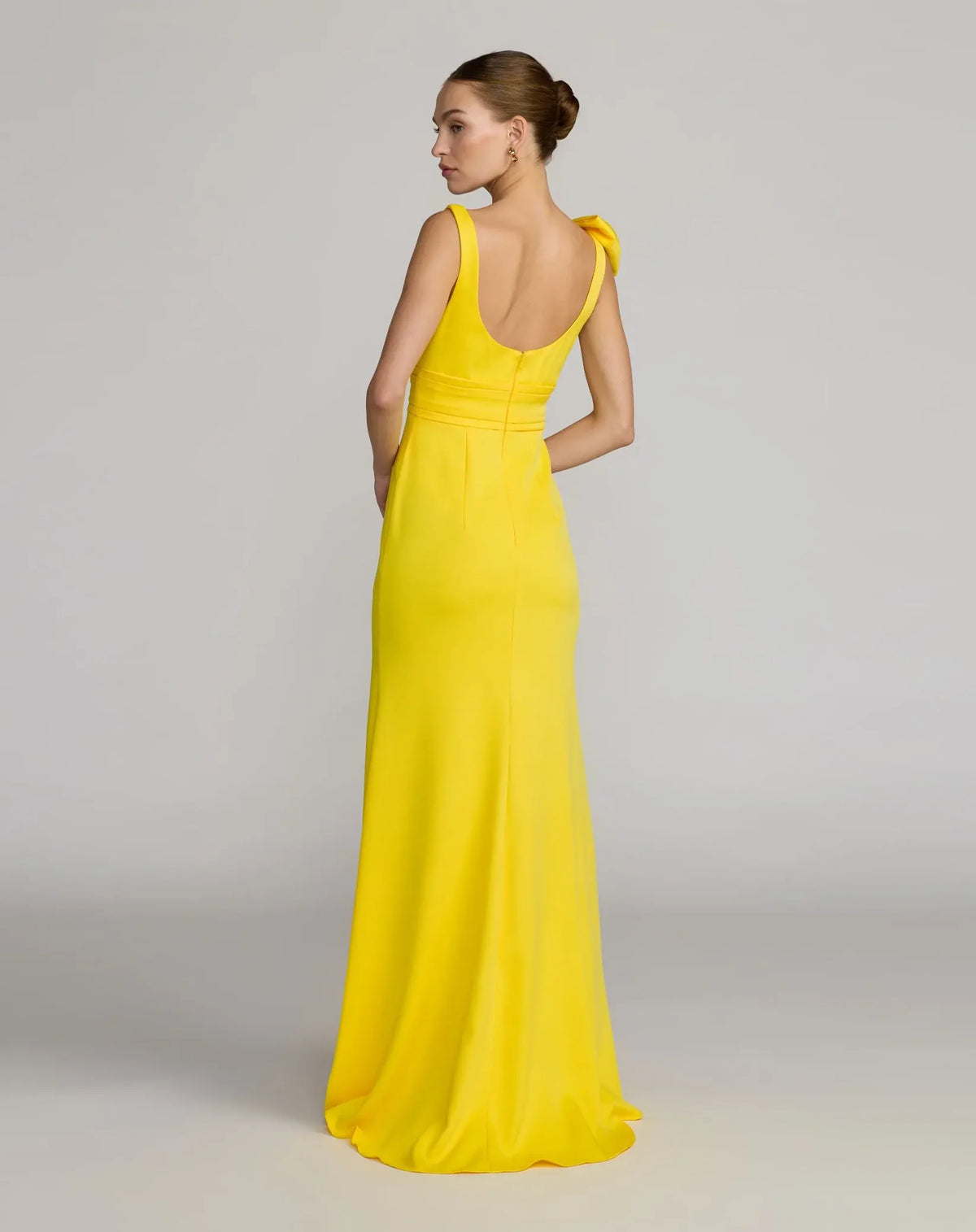 Mac Duggal Yellow Scoop Neck Trumpet Gown with Bow Detail #49964
