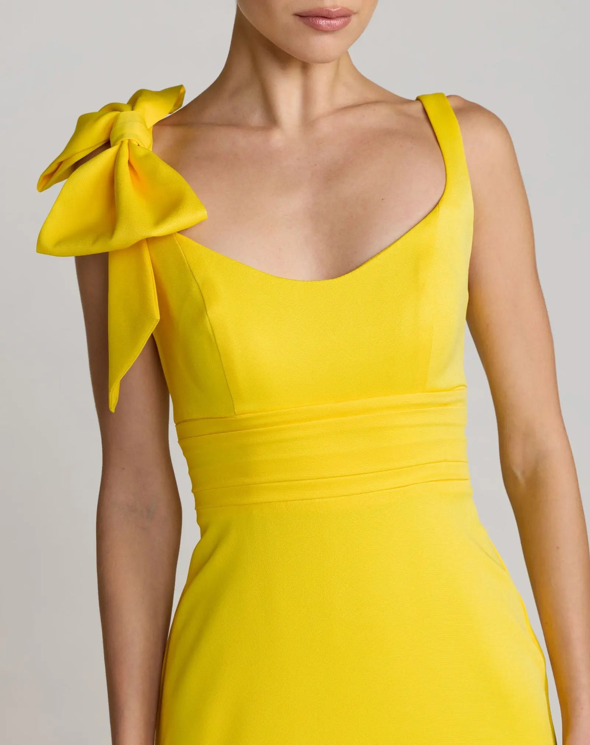Mac Duggal Yellow Scoop Neck Trumpet Gown with Bow Detail #49964