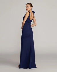 Mac Duggal #49964 navy scoop neck trumpet gown with bow