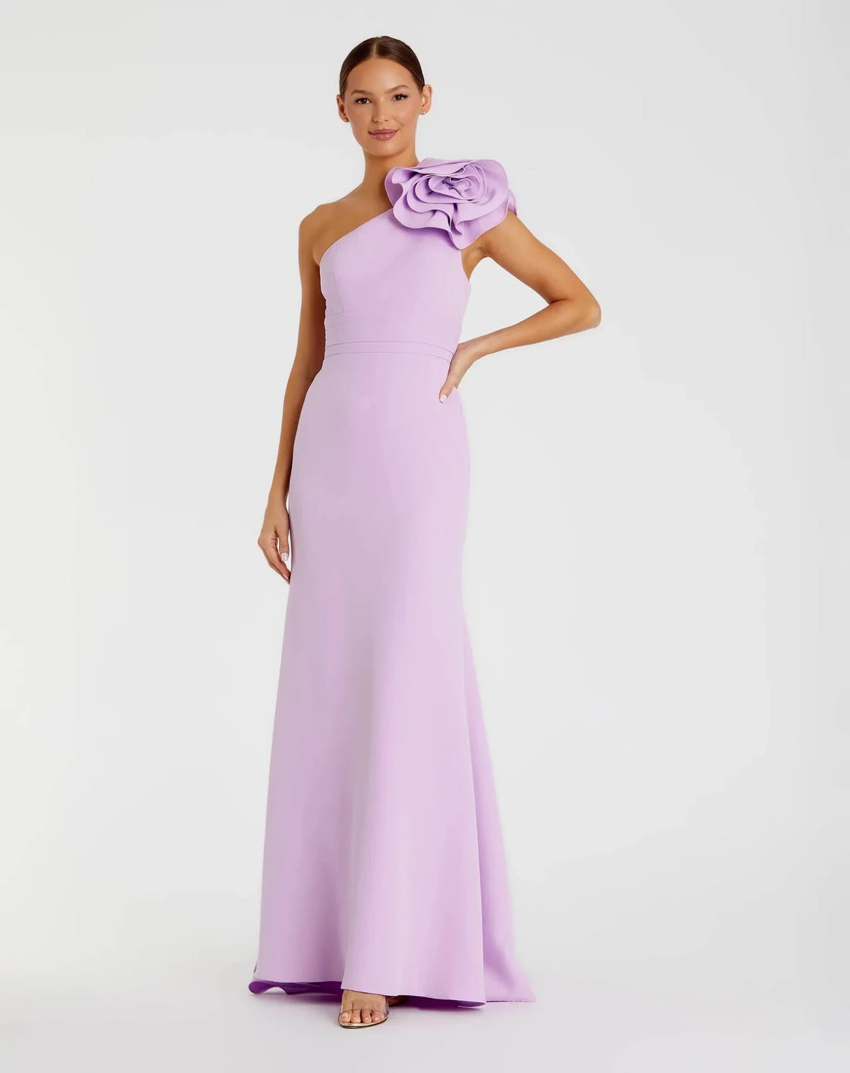 Lilac Crepe One Shoulder Gown With 3D Flower