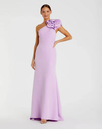Mac Duggal Lilac Crepe One Shoulder Gown With 3D Flower #49966