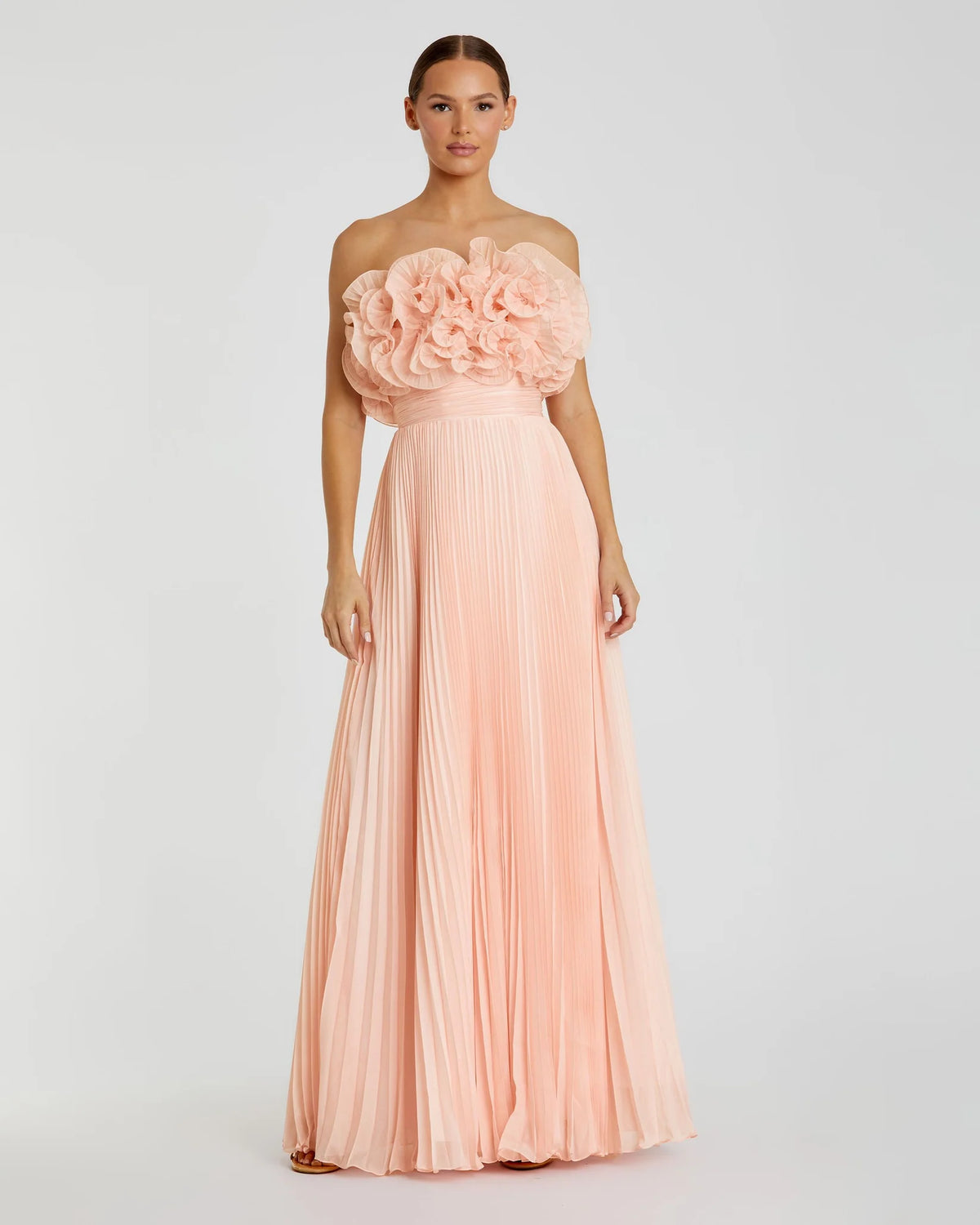 Mac Duggal Pink Pleated Chiffon Strapless Gown With Ruffles Blush #49975 