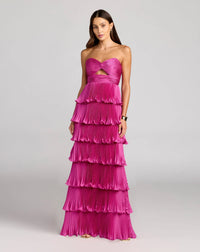 Mac Duggal Fuchsia Pleated Charmeuse Strapless Tiered Ruffle Gown #49981 