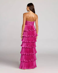 Mac Duggal Fuchsia Pleated Charmeuse Strapless Tiered Ruffle Gown #49981 