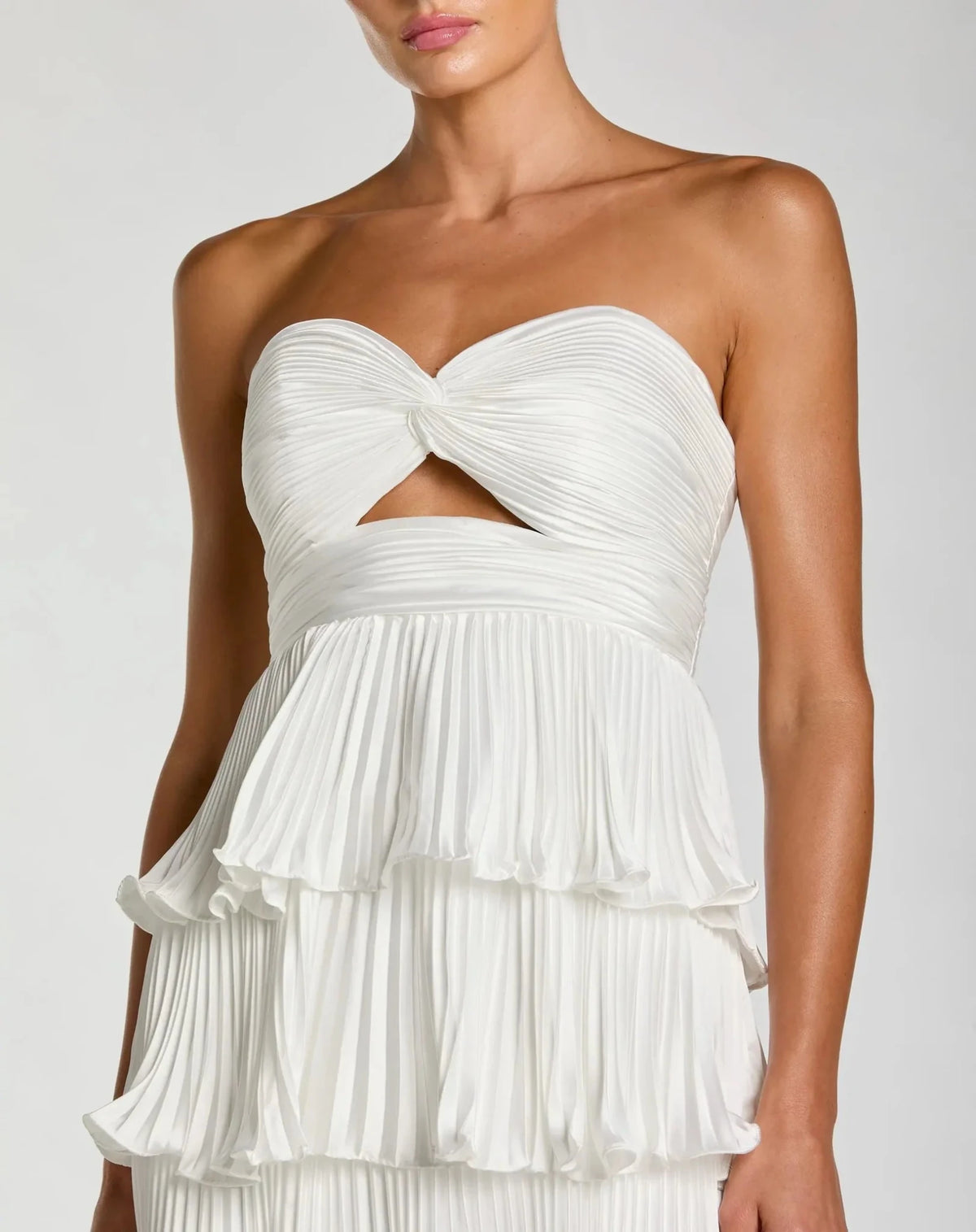 mac duggal pleated charmeuse strapless tiered maxi dress Mac Duggal Pleated Charmeuse Strapless Tiered Maxi Dress