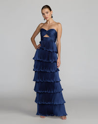 Mac Duggal #49981 navy pleated charmeuse tiered ruffle gown