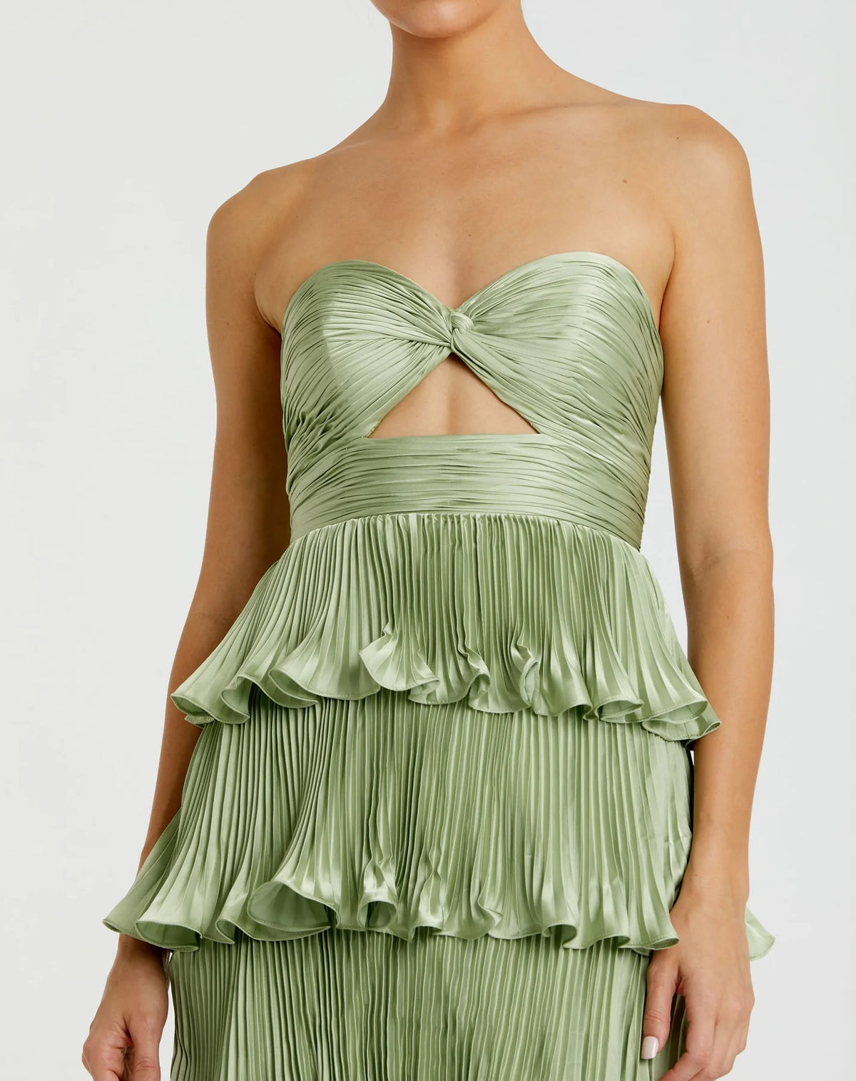 Pleated Charmeuse Strapless Tiered Ruffle Gown - Orange