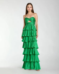 Mac Duggal Spring Green Pleated Charmeuse Strapless Tiered Ruffle Gown #49981 