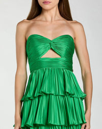 Mac Duggal Spring Green Pleated Charmeuse Strapless Tiered Ruffle Gown #49981 