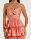 Pleated Charmeuse Strapless Tiered Ruffle Gown - Orange