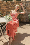 Pleated Charmeuse Strapless Tiered Ruffle Gown - Orange