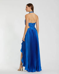 Mac Duggal 49995 Cobalt pleated charmeuse halter cutout gown back