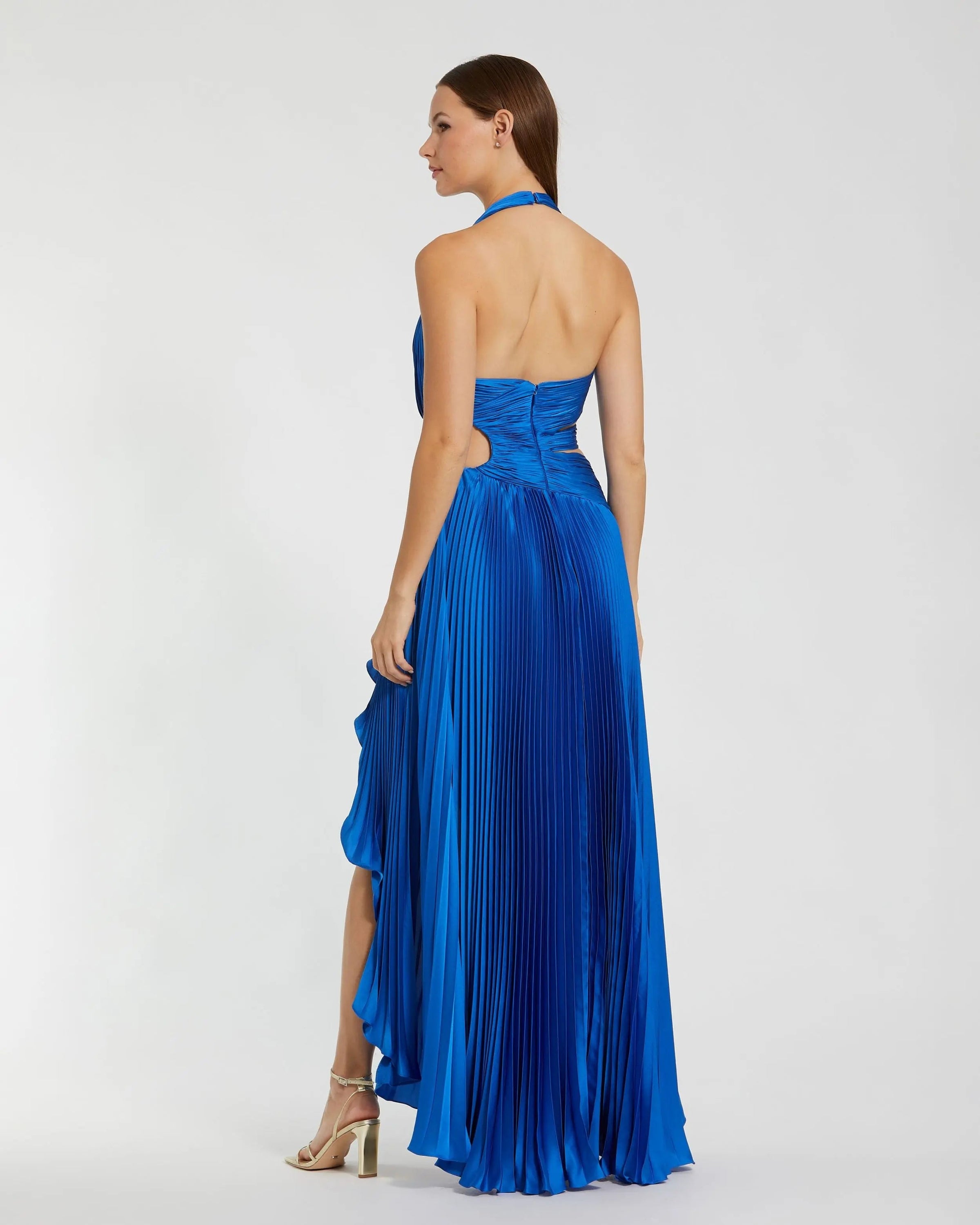 Mac Duggal 49995 Cobalt pleated charmeuse halter cutout gown back