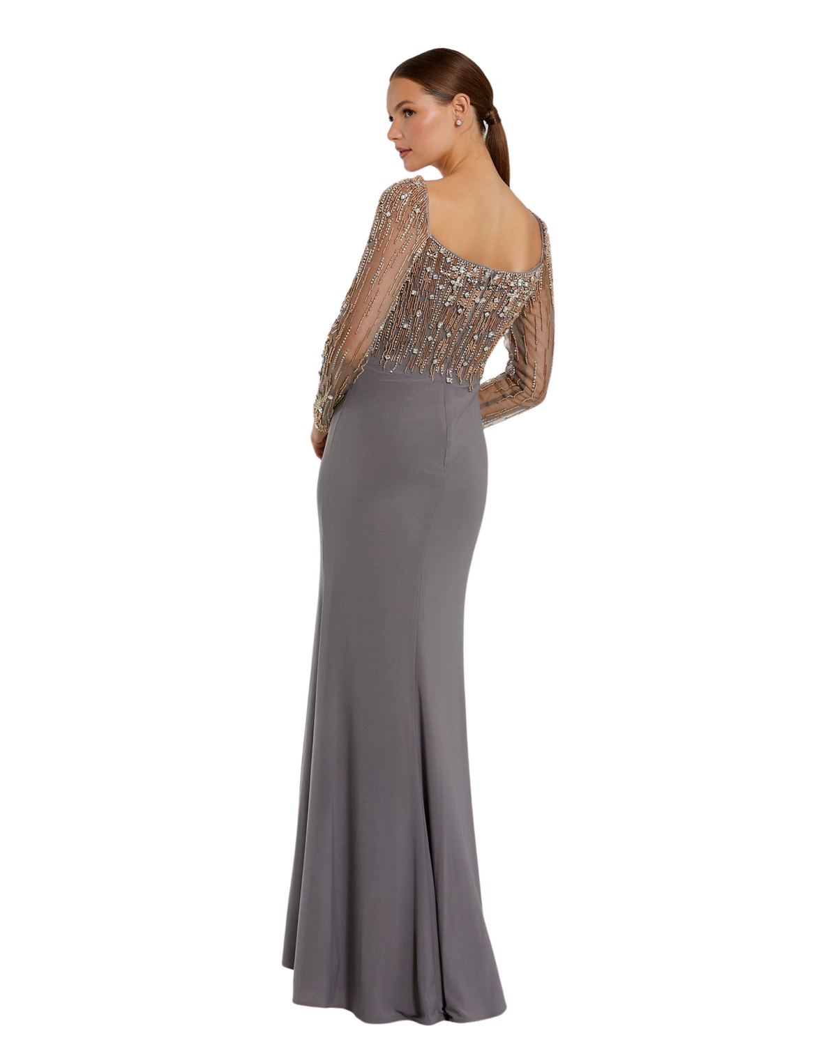 Beaded Square Neck Long Sleeve Tudor Gown - Black