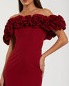 Crepe Off The Shoulder Column Gown With Roses - Red