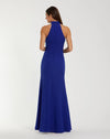 Sleeveless Halter Neck Gown with Rose Detail - Cobalt