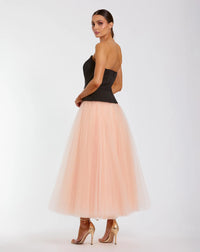 Mac Duggal Black and Pink Strapless Midi Dress With Tulle Skirt #50063