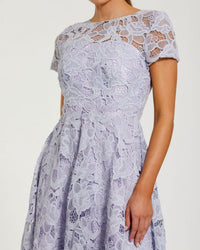 Lilac Lace Short Sleeve A Line Midi Dress With Bow
