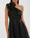 Mac Duggal Black Pearl Embellished One Shoulder Organza Midi Dress #50078