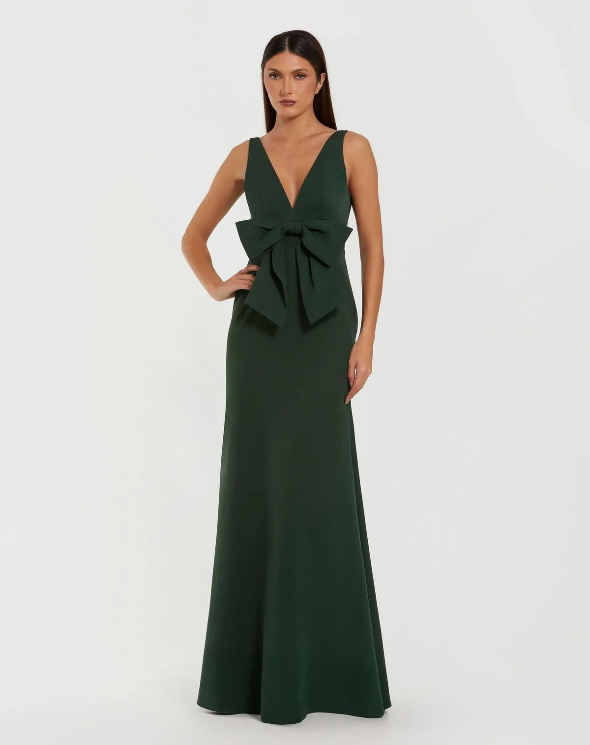Mac Duggal Style 50087 | Sleeveless Crepe Gown with Bow Detail in Emerald Green 