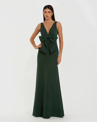 Mac Duggal Style 50087 | Sleeveless Crepe Gown with Bow Detail in Emerald Green 