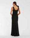 Beaded Scoop Neck Jersey Gown With 3D Flower - Black