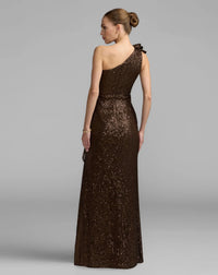 Mac Duggal 50093 Chocolate one shoulder sequin column gown - back