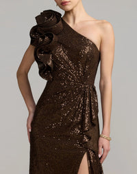 Mac Duggal 50093 Chocolate one shoulder sequin column gown - detail