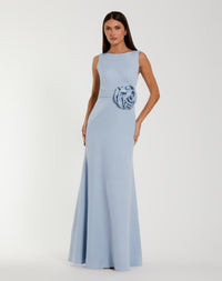 Periwinkle High Neck Sleeveless Crepe A Line Gown With Flower