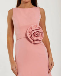 Mac Duggal #50097 rose boat neck crepe a line gown with flower