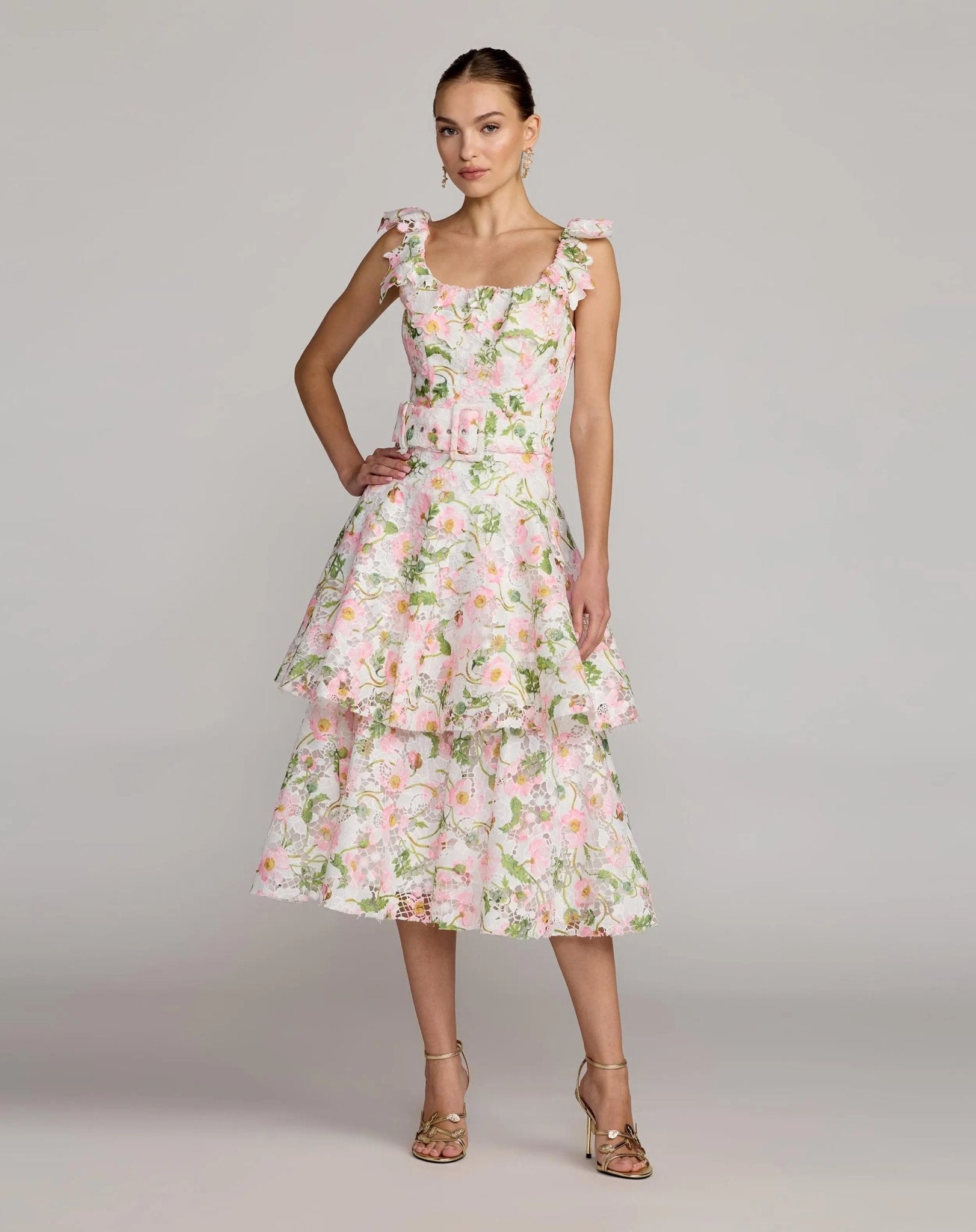 Floral Lace Tiered Midi Dress