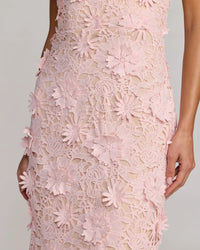 Pink Strapless 3D Floral Midi Dress