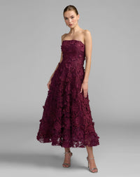 Strapless Floral Embroidered Lace A-Line Dress