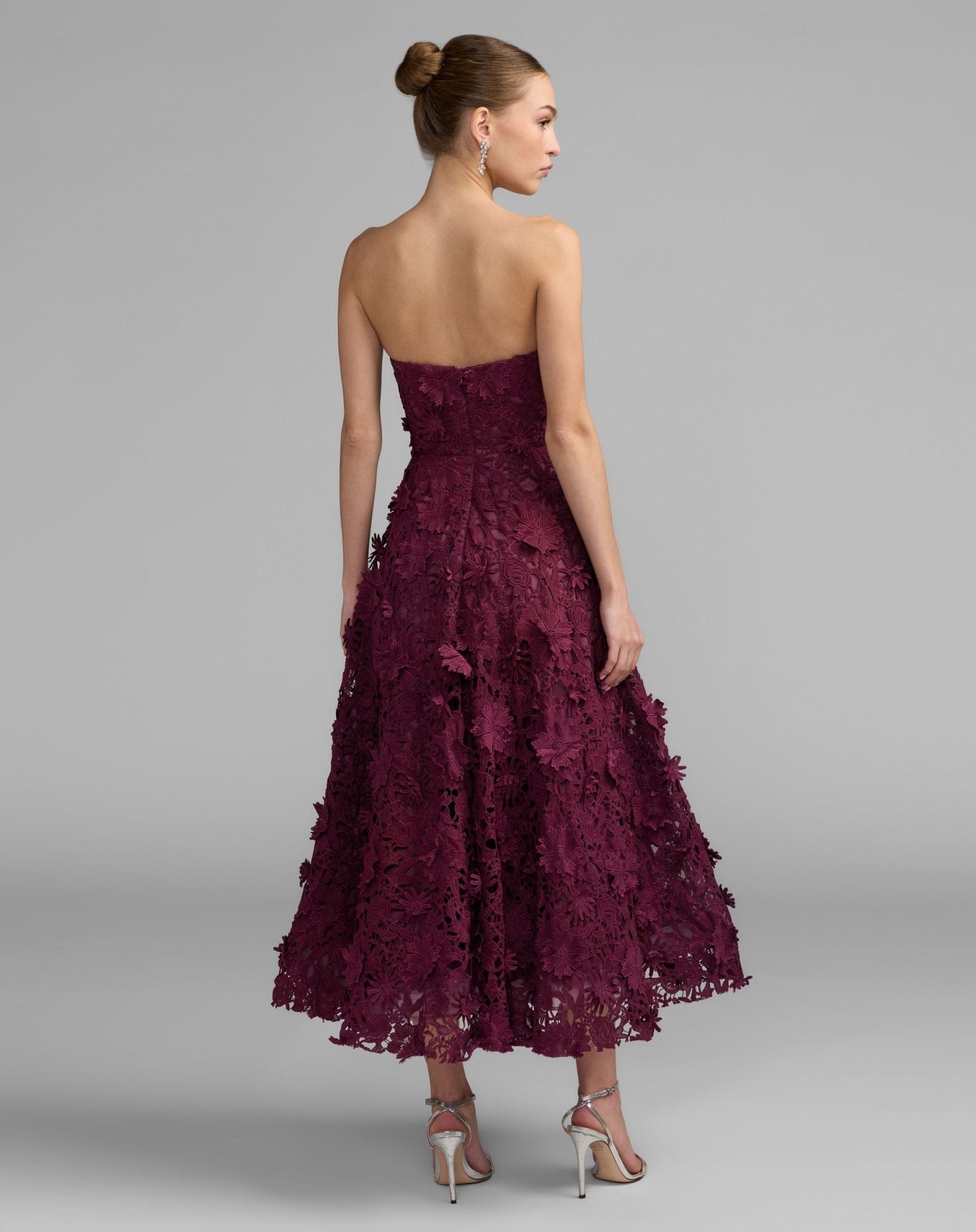 Strapless Floral Embroidered Lace A-Line Dress