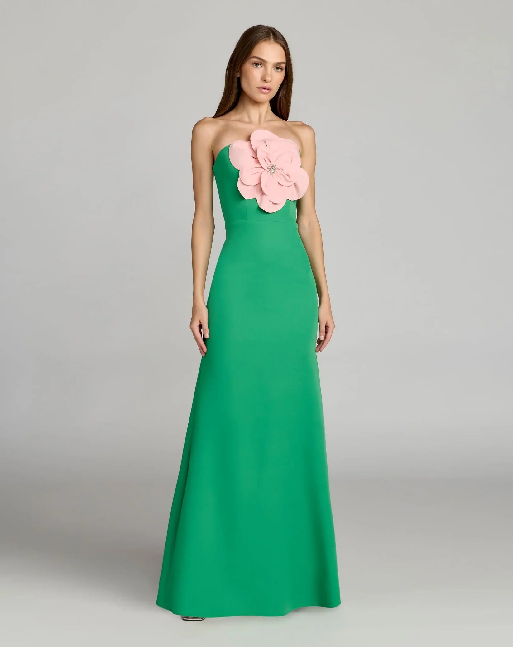 Mac Duggal Spring Green Crepe Strapless Column Gown 3D Flower #50122