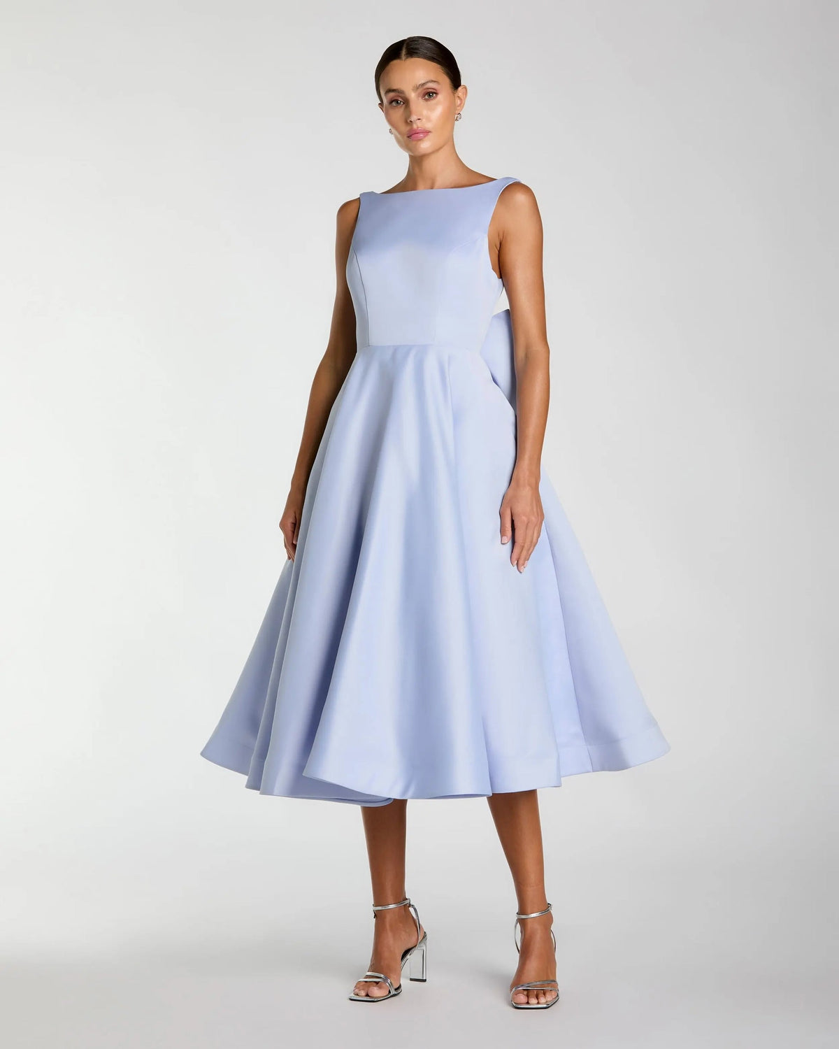 Periwinkle-blue-satin-midi-dress-with-boat-neckline-front