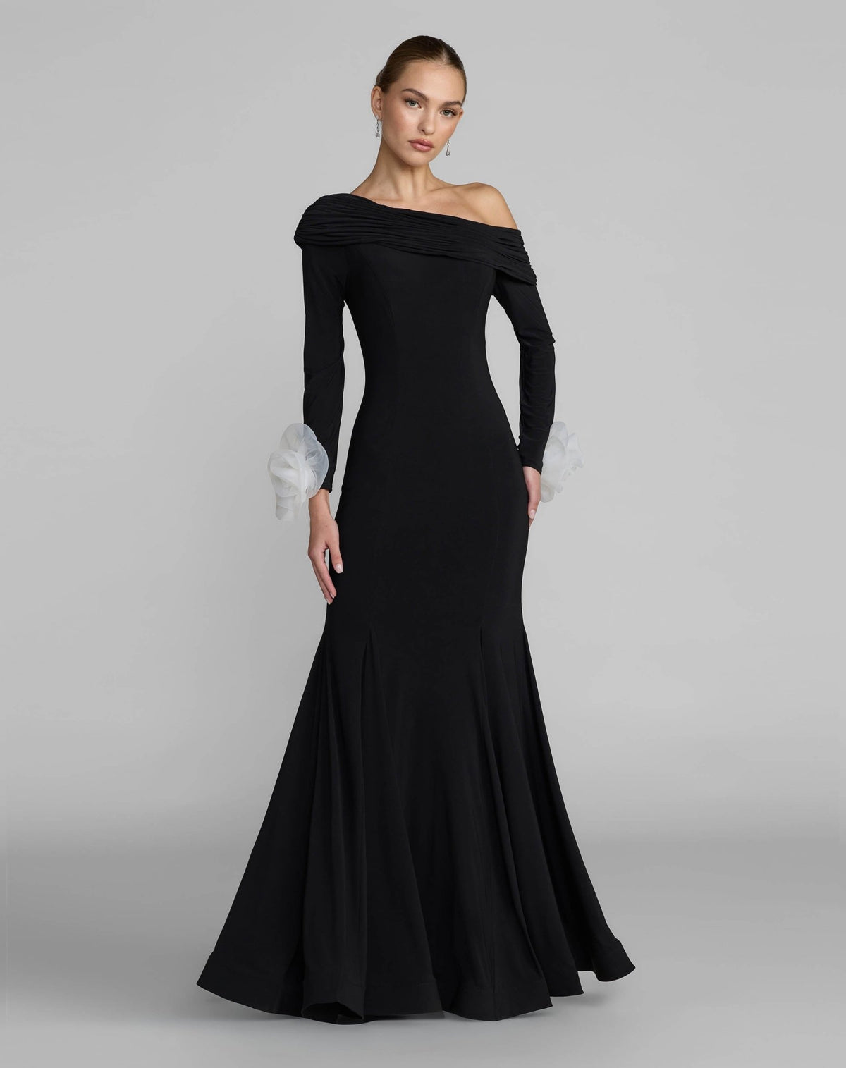 One Shoulder Long Sleeve Jersey Gown