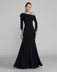 One Shoulder Long Sleeve Jersey Gown