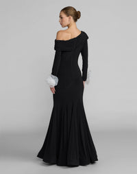 One Shoulder Long Sleeve Jersey Gown